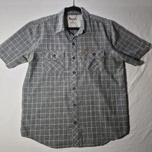 Orvis Men's Grey Plaid Short-Sleeve Button-Up Shirt Medium
